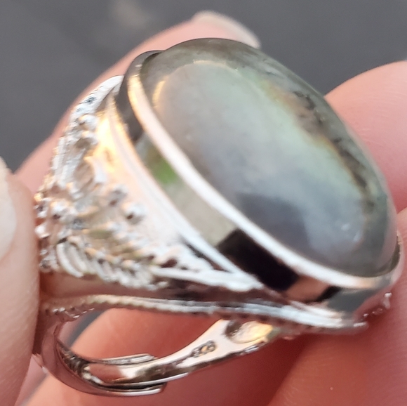 New Men's Labradorite Adjustable 925 Silver Ring. - Picture 7 of 16